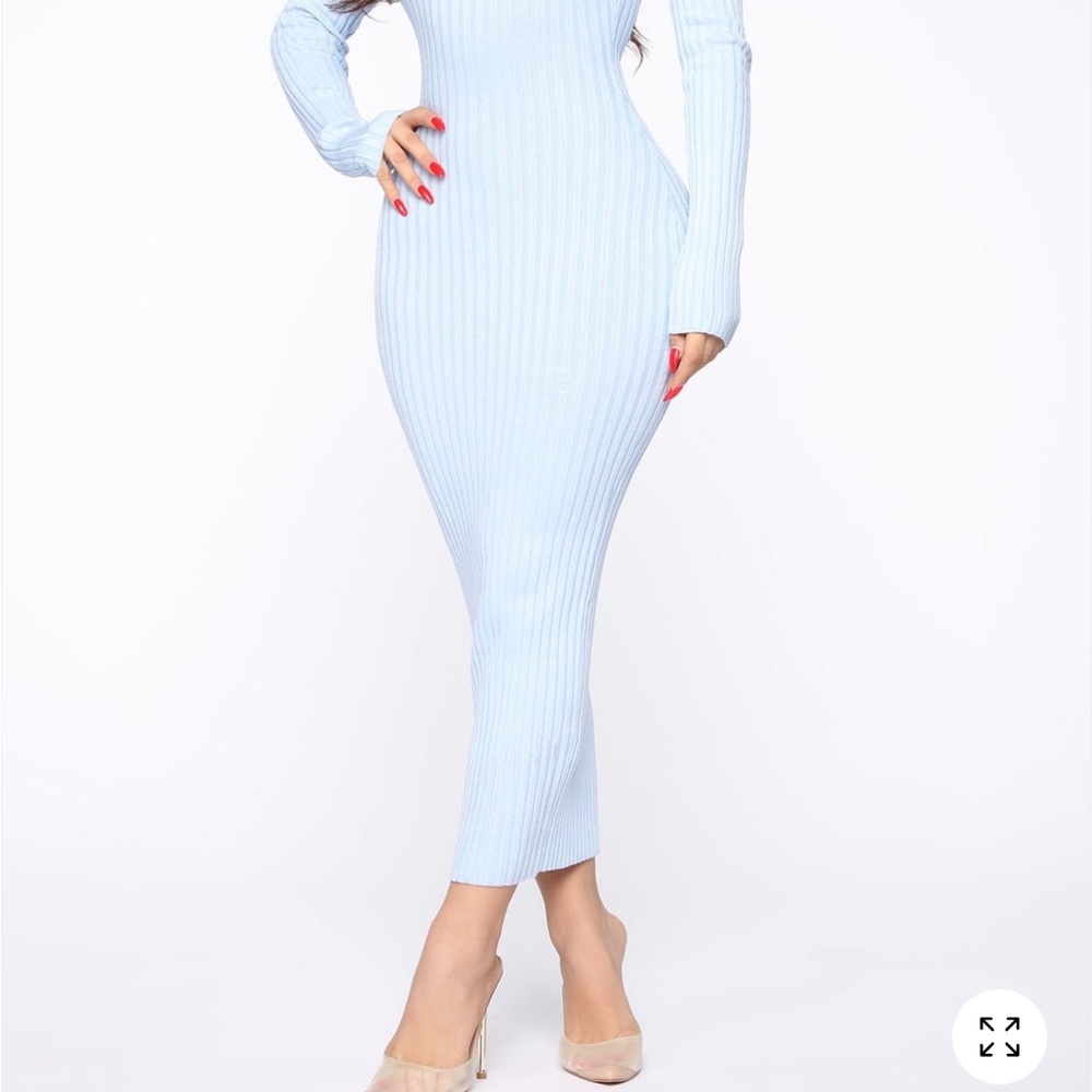 Fashion Nova Light Blue Long Sleeve Dress